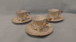 3 antique porcelain cups + base
