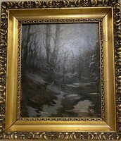 Winter forest oil painting