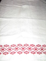 Gyönyörű elegáns fehér bordóval hímzett antik szőttes damaszt szalvéta konyharuha