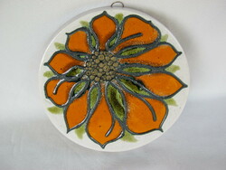 M. Kiss Katalin signed glazed ceramic flower wall decoration 18 cm