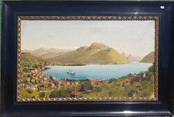 Ismeretlen szerző : Kikötő a hegyek között ( Luzern ? Vierwaldstatter see )