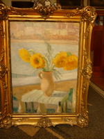 Maria Groz for sale: flower still life (Nagybánya painting circle), antique, oil canvas painting