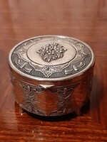 Beautiful richly decorated, silver-plated jewelry box with plush lining inside