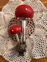 Old retro, glass Christmas tree decoration mushroom, mushrooms with tweezers large size