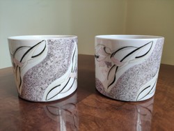 Szecessziós stílusú virágos lilás rózsaszínes márványos porcelán kaspó pár