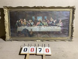 Last Supper depiction, 118 x 51 cm, on wood, in a frame. Antique