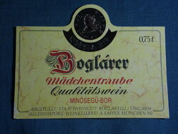 Wine label, boglárlelle wine farm, boglárer maiden vine