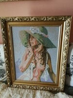 Woolen tapestry: girl in a hat, 47x60
