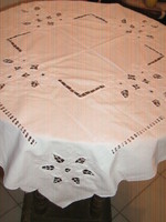 Beautiful snow-white rosette embroidered floral vintage tablecloth
