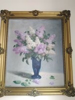 Still life with flowers 1961 - 50x60 cm oil on canvas signed by István Baráth, in blonde frame