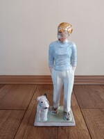 Beautiful art deco ceramic girl with a dog