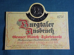 Wine label, Boglárlelle wine farm, Burgtaler Ausbruch Várvögy crushed grape wine