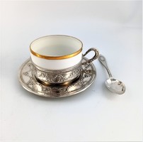 Silver coffee set with porcelain for 1 person for Christmas
