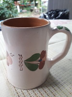 Ceramic glazed beer mug with flower handle, perfect 12x10 cm. + Handle