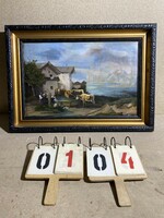 XIx. századi olaj, fán, festmény, alpesi táj, 60 x 40 cm-es. 0104
