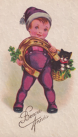 T:13 New Year's antique postcard with a cat, postmarked