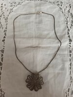 Old silver handmade necklace with old silver flower-shaped pendant for sale!