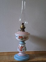 Gyönyörű, antik, kézzel festett, tejüveg petróleum lámpa 47 cm.