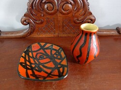 Retro Tófej kerámia halas tál és mini váza