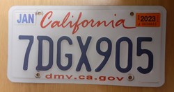 Usa american license plate license plate 7dgx905 california