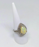 925-S filled silver ring with synthetic white fire opal crystal (191)