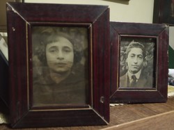 Male and female portrait photo (positive image), on glass plate