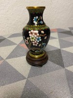 Small black compartment enamel vase