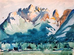 Domanovszky Endre ( 1907 - 1974 ) Napsütötte hegycsúcsok, 1927