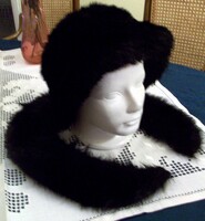 Beautiful black faux fur hat/cap and collar/scarf new