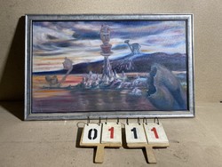 XX. század eleje, magyar festő festménye, olaj, fán, 100 x 60 cm-es, 0111