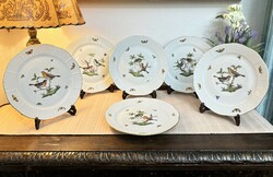 6db Herendi Rothschild mintás porcelán lapostányér, tányér készlet