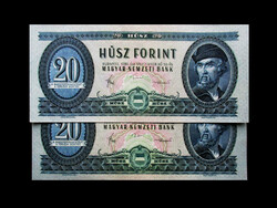 UNC - 20 FORINTOK AZ UTOLSÓK KÖZÜL - SZÁMKÖVETŐ PÁRBAN - 1980