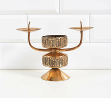 Signed copper candlestick Gyula Szabó - Hungarian retro metalwork craftsman, goldsmith ornament