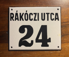 Rákóczi utca 24 - házszámzábla (zománctábla, zománc tábla)