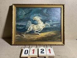 Luttak Mihály olaj, vászon, festmény, megvadult ló, 80 x 60 cm-es. 0121