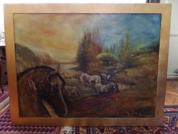 Szentandrássy István: Lovak a folyóparton (117 x 152 cm)