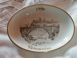 Herend rare bowl of Saint István of Veszprém with valley bridge and Veszprém skyline 1986