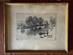 Csergezán pál autumn river etching