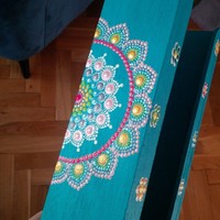 New! Turquoise wood tissue holder with mandala decoration, hand painted