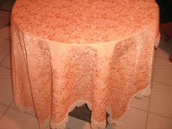 Wonderful vintage rosy lacy damask tablecloth
