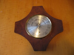 Retro weather forecaster, barometer in handcrafted leather frame