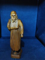 Wooden carved folk figure. Homecoming. Old. Marked. 17 Cm