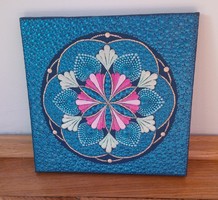 New! Blue flower mandala picture, hand-painted 20x20cm, on stretched canvas made with dotting technique
