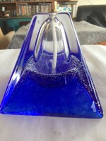 Csodás olajlámpás, buborékos művészi üveg, kék kristályüveg olajmécses (FSZ)