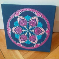 New! Pink dream mandala picture, hand-painted 20x20cm, on stretched canvas made with dotting technique