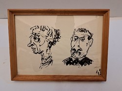Signed Hincz Gyula Ink Drawing 1.