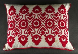 1P429 old embroidered red Kalotaszeg pillowcase with feather pillow