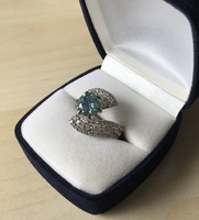 Silver ring with 3 carat blue diamond, certificate
