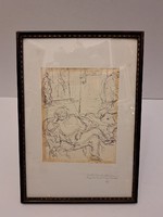 Original Szabó Vladimir Drawing of a Dreaming Man on Couch, Pen Sketch