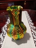 Marked green - gold eosin / luster glazed Zsolnay porcelain vase